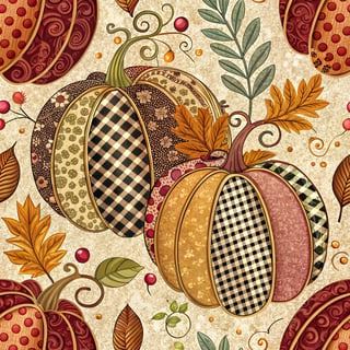 Retro Pumpkin Pattern with Jewel-Tone Florals