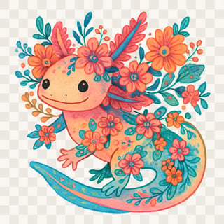 Colorful Boho Floral Axolotl