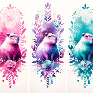 Colorful Capybara Watercolor Collage