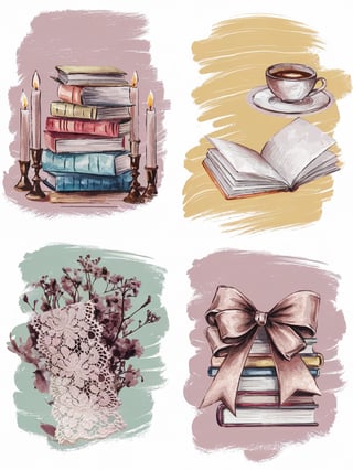 Bookish Watercolor Collage Panels