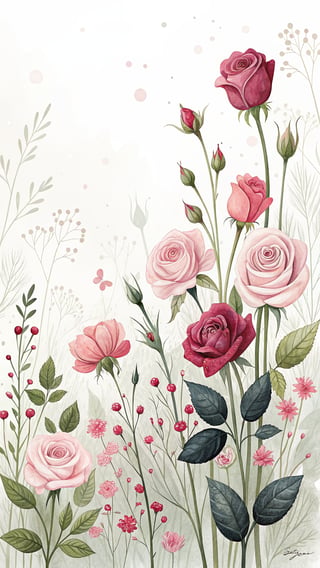 Vivid Small Roses Illustration
