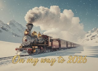 Vintage Steam Train in Snowy Mountains