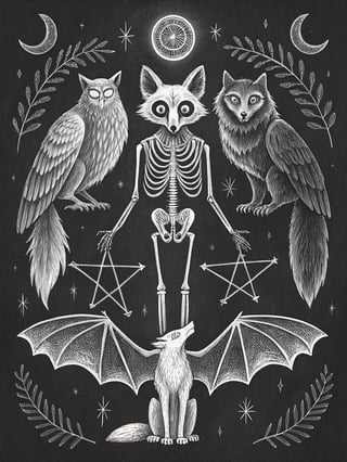 Symmetrical Spooky Forest Animals Illustration