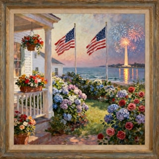 American Flags in Floral Oil Paintings