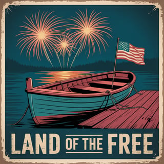 Vintage Rowboat with Fireworks