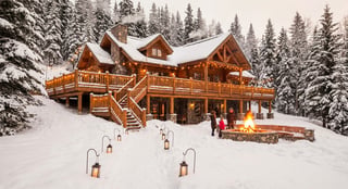 Rustic Alaskan Lodge in Snow