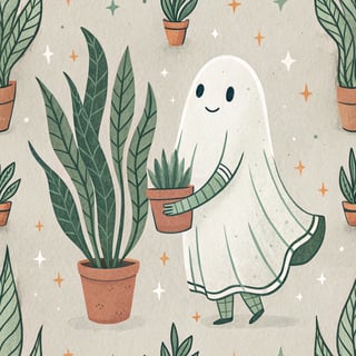 Whimsical Ghost with Snake Plant