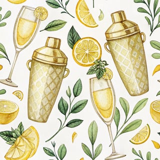 Watercolor Lemon & Champagne Pattern