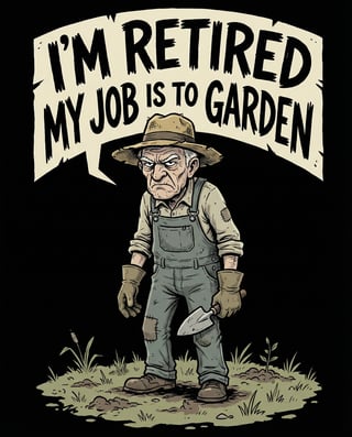 Grumpy Old Man Gardening Cartoon