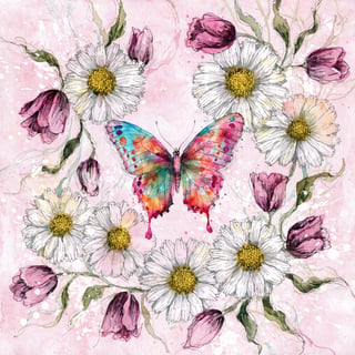 Watercolor Butterfly with Floral Background