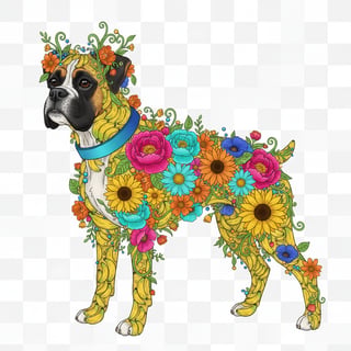 Boho Floral Boxer Dog Illustration