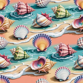 Seamless Conch and Scallop Shell Pattern