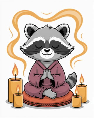 Funny Cartoon Raccoon Meditating