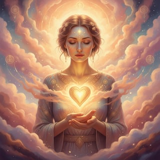 Mystical Woman with Glowing Heart Pendant