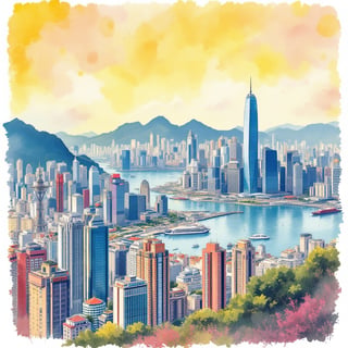 Hong Kong Ink and Watercolor Poster