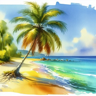 Serene Tropical Beach Watercolor