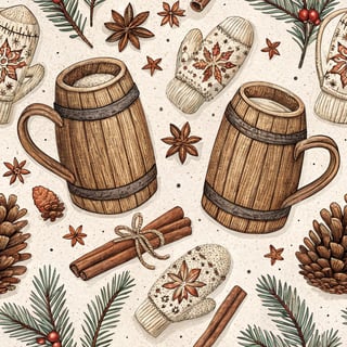 Rustic Winter Cabin Seamless Pattern