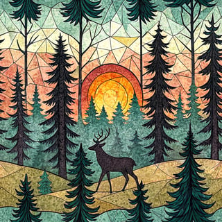 Stained Glass Forest Scene