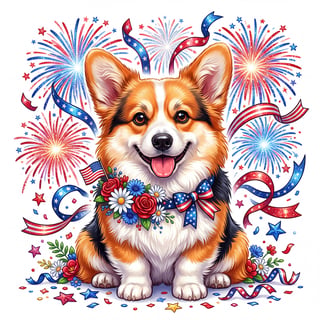 Fluffy Corgi with 4th of July Collar