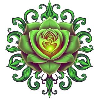 Symmetrical Fantasy Green Rose Illustration