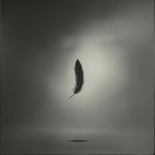 Falling Black Feather in Gray Sky
