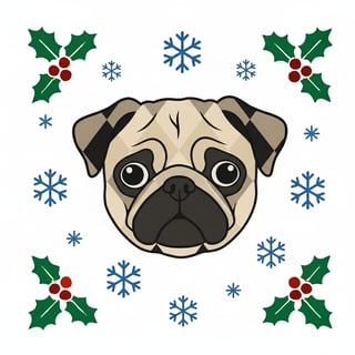 Festive Pug Head Illustration