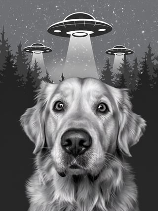 Confused Golden Retriever in Forest
