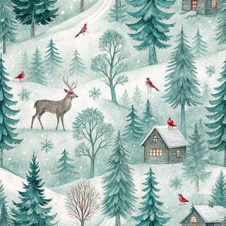 Snowy Woodland Watercolor Scene