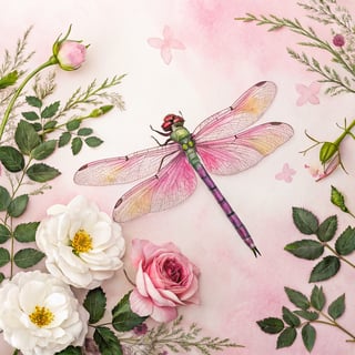 Watercolor Illustration of a Vibrant Dragonfly