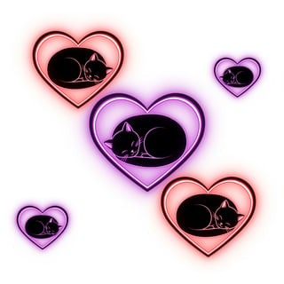 Neon Heart Cats on White Background