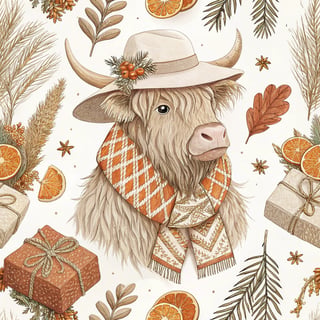 Bohemian Highland Cow Christmas Art