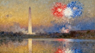 Fireworks Over Washington Monument Painting