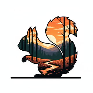 Stylized Black Squirrel Landscape Silhouette