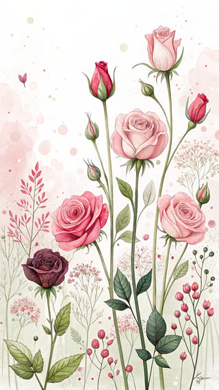 Vivid Small Roses Illustration