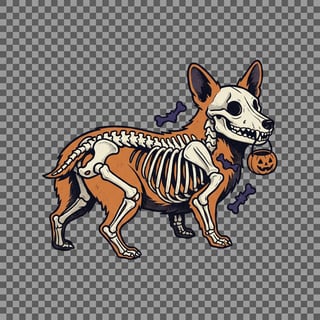 Corgi Skeleton Halloween Illustration