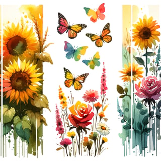Vibrant Watercolor Collage of Flowers
