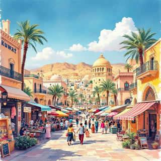 Ink and Watercolor Kuwait Travel Poster