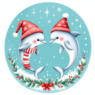 Whimsical Christmas Dolphins Illustration