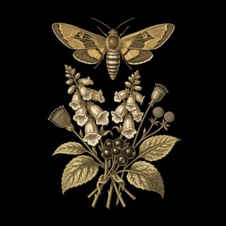 Antique Gold Hawkmoth Engraving