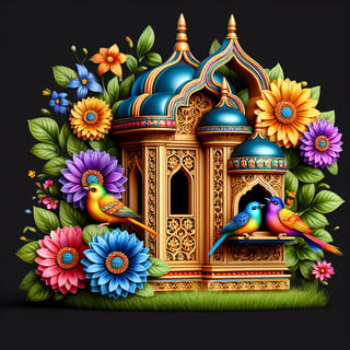 Colorful Birdhouse with Birds