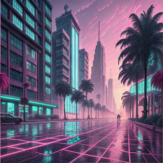 Retro-Futuristic Vaporwave City Grid
