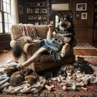 German Shepherd Husky Mix Dog with Puppies