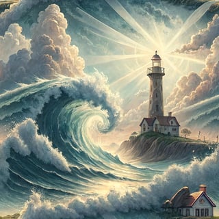 Lighthouse with Wave and Inspirational Quote