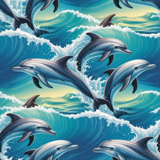 Dolphin Pod Seamless Ocean Pattern