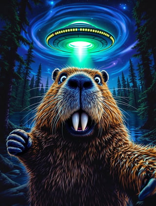 Beaver Selfie Under UFO