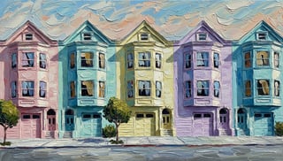 Impasto Oil Painting of San Francisco Houses