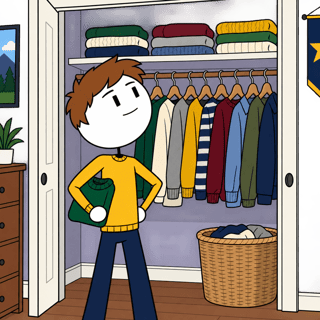 Flat 2D Cartoon Closet Scene
