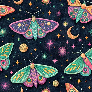 Brightly Colored Moths in Cosmic Night