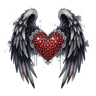 Gothic Rhinestone Heart with Angel Wings