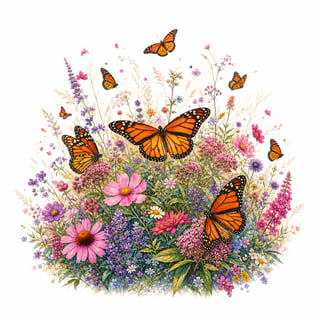 Vintage Monarch Butterfly Meadow